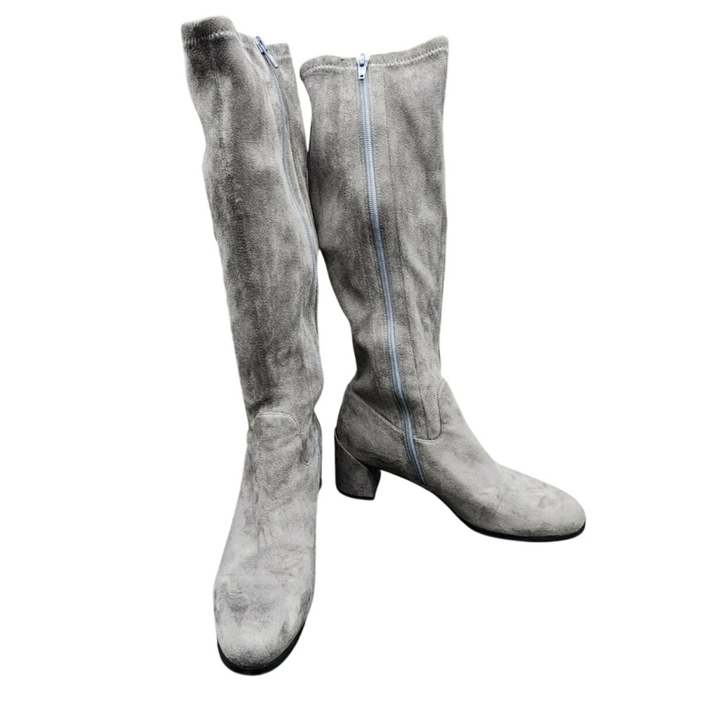 VAN ELI Tall Knee High Grey Faux Suede Block Heel Stretch Boots Size 8M
